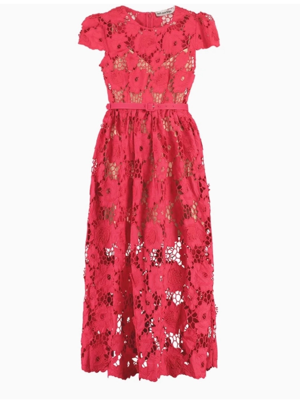 Self-Portrait Fuchsia Floral Macrame Lace Midi Dress, Size 2, NWT